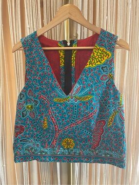 Handmade Ankara print V-neck sleeveless cotton top V-neck zip closure multicolor